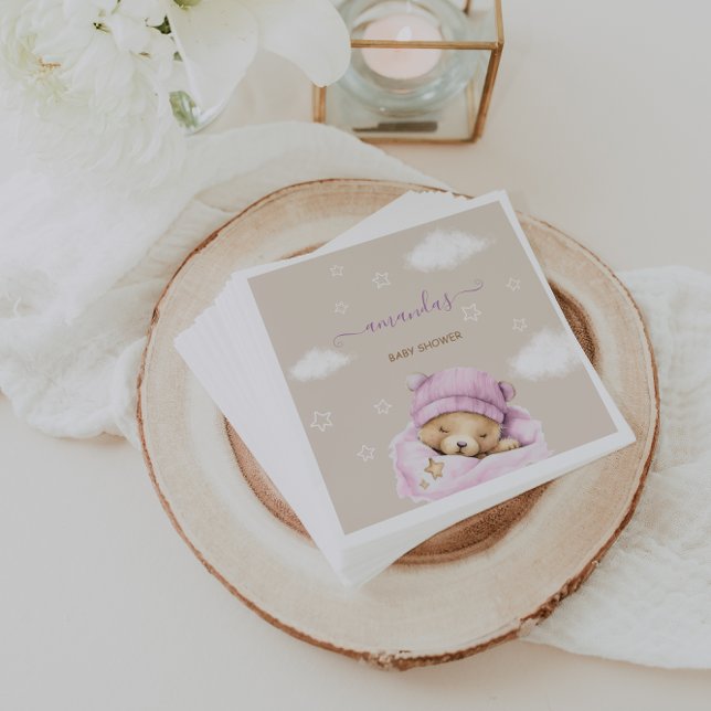Bear clouds baby girl shower  napkins (Creator Uploaded)