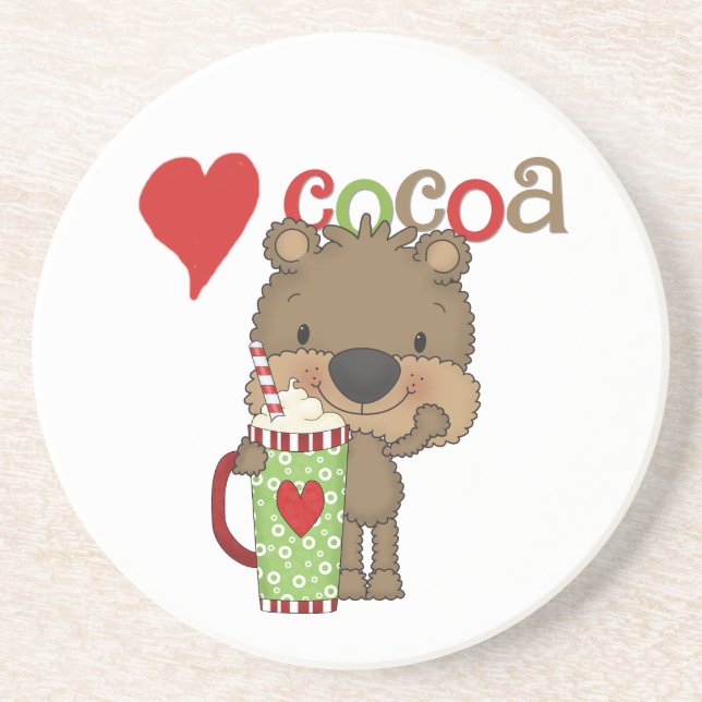 Bear Cocoa Love Holiday Sandstone Coaster (Front)