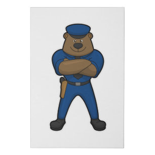 Bear Cop Police Faux Canvas Print