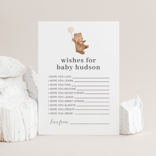 Bear Cream Balloon Wishes for Baby Card