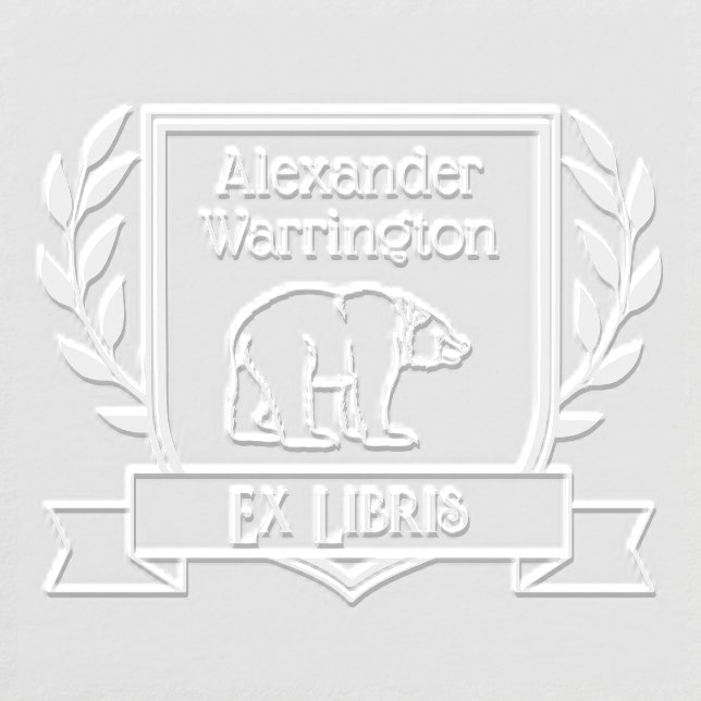 Bear Crest Ribbon Ex Libris Library Book Name Embosser (Design)