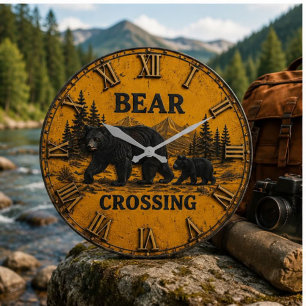 Bear Crossing Cabin Mountain Wildlife Gift Large Clock