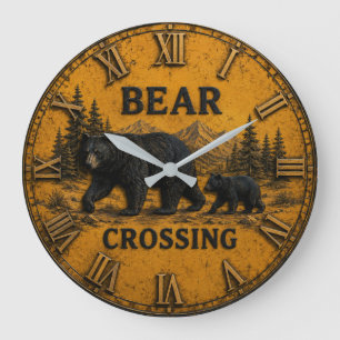 Bear Crossing Cabin Mountain Wildlife Gift Large Clock