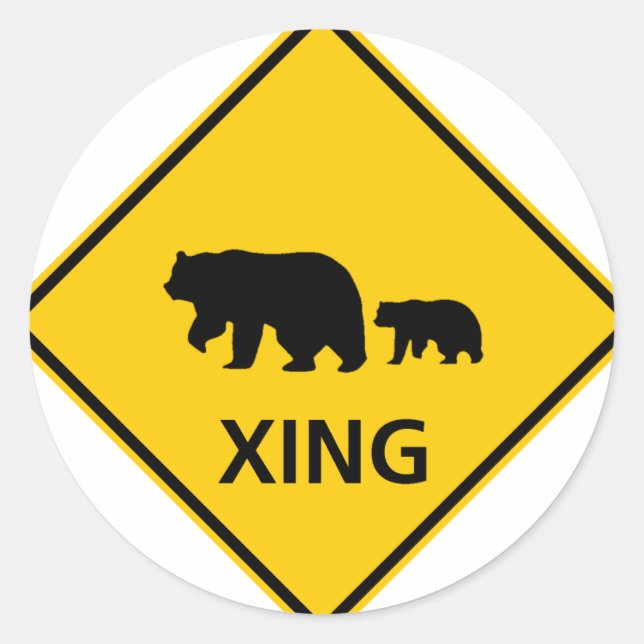 Bear Crossing Highway Sign Classic Round Sticker (Front)