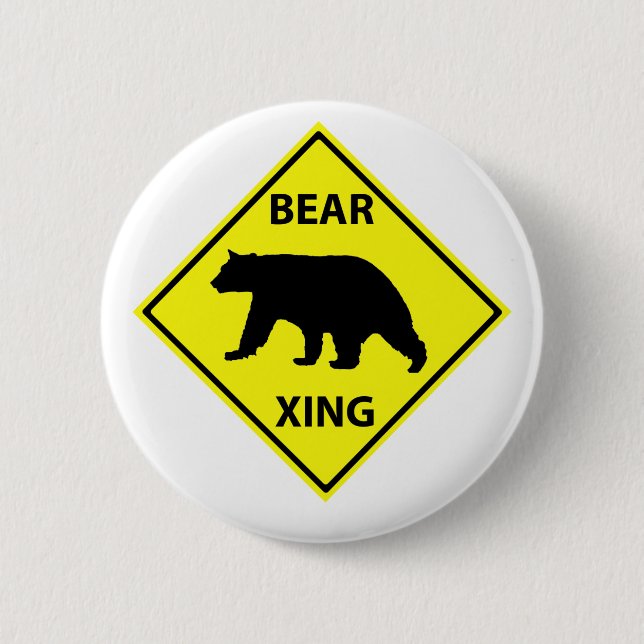 Bear Crossing Sign with Bear Pinback Button (Front)