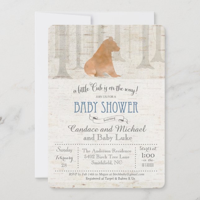 Bear Cub Birch Baby Shower Invitation (Front)