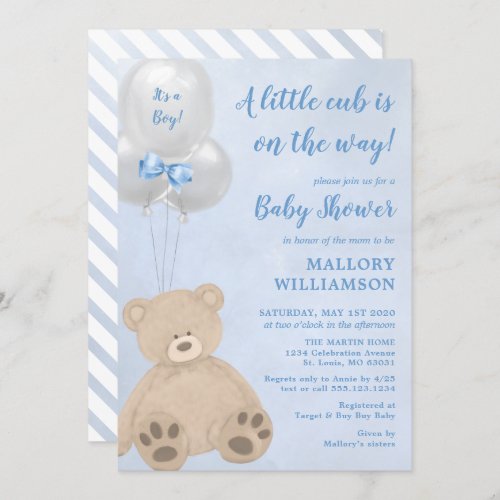 Bear Cub Boy Baby Shower Invitation