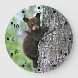 Bear Cub Climbing a Tree Large Clock