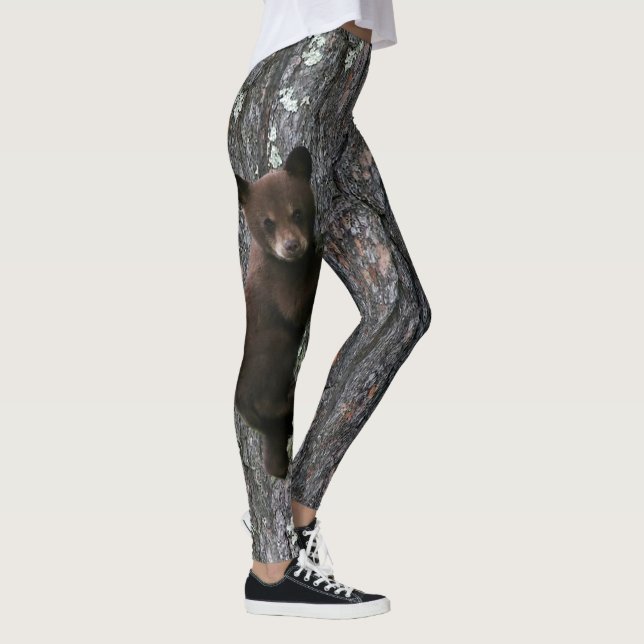 Bear Cub Climbing Tree Print Leggings (Right)