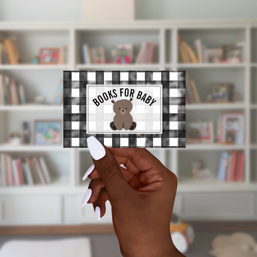 Bear Cub Gingham Baby Shower Book Request Enclosure Card