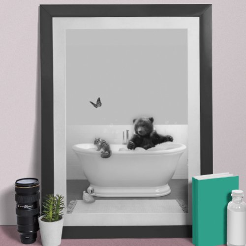 Bear Cub in Bathtub Bubble bath Nursery Poster
