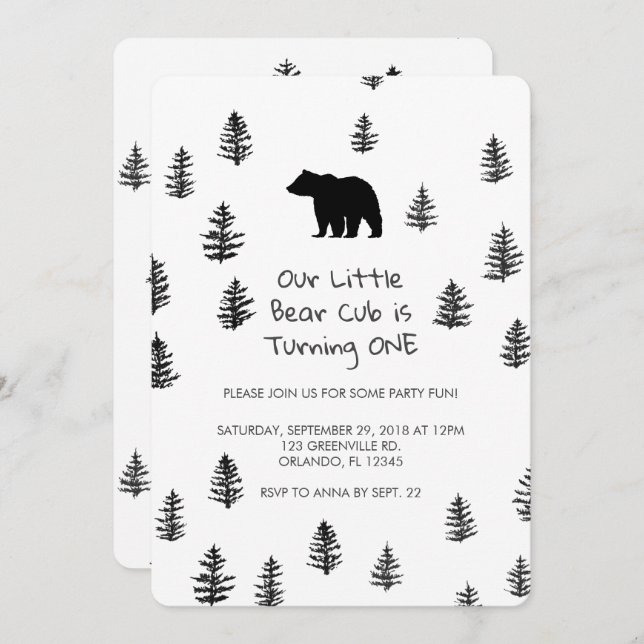 Bear Cub is Turning One Birthday Party Invitation (Front/Back)