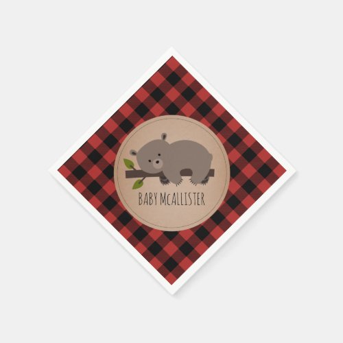 Bear Cub Lumberjack Plaid Baby Shower Napkins