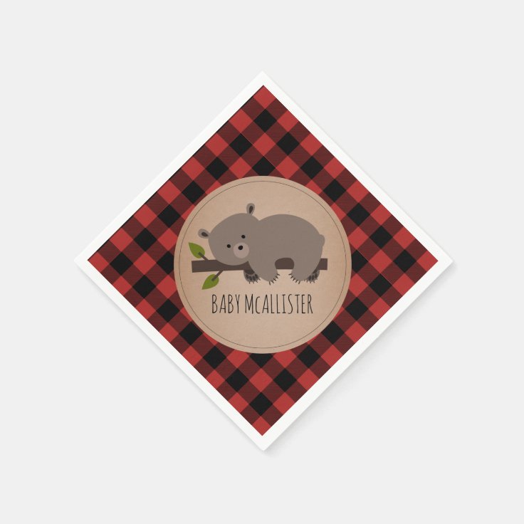 Bear Cub Lumberjack Plaid Baby Shower Napkins Zazzle