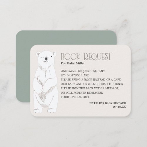 Bear Cub Neutral Green Baby Shower Book Request Enclosure Card