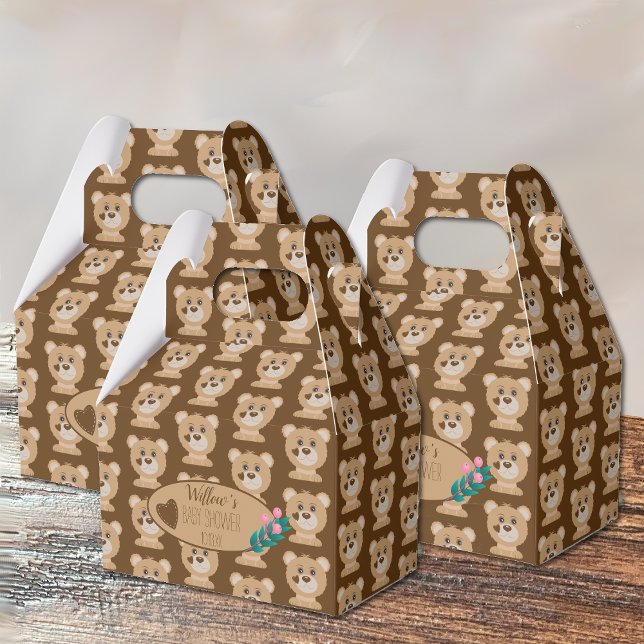 Bear Cub Pattern Baby Shower Brown Favor Box (Creator Uploaded)