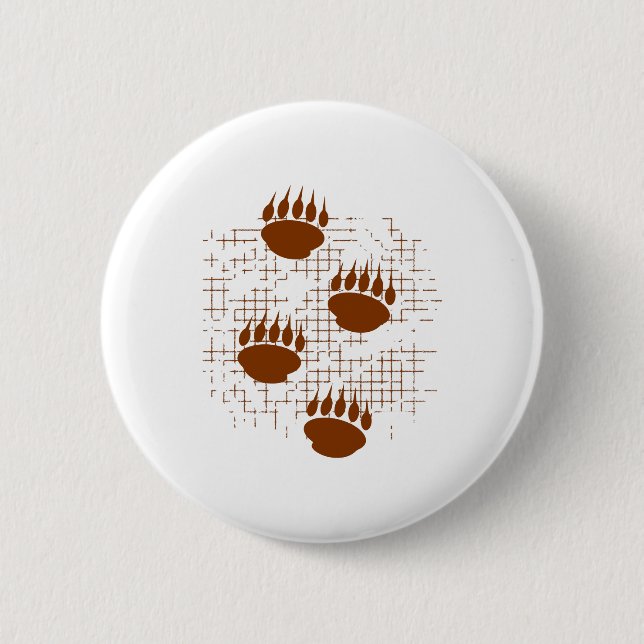 Bear Cub Paw Prints On Distressed Background Button (Front)
