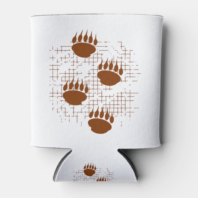 Bear Cub Paw Prints On Distressed Background Can Cooler (Front)