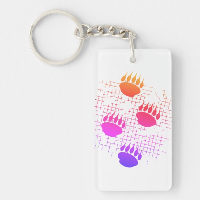 Bear Cub Paw Prints On Distressed Background Keychain (Front)