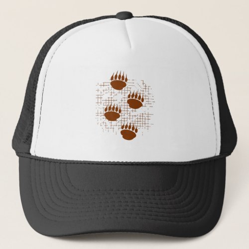 Bear Cub Paw Prints On Distressed Background Trucker Hat