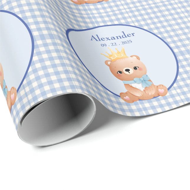 Bear Cub Personalized Boys Birthday Wrapping Paper (Roll Corner)