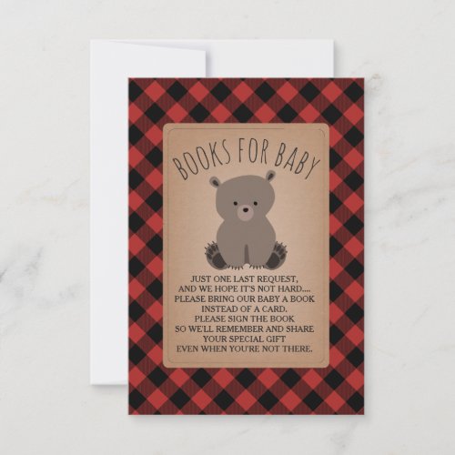 Bear Cub Plaid Baby Shower Book Request Invitation