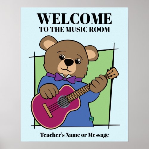 Bear Cub Playing Guitar Music Poster