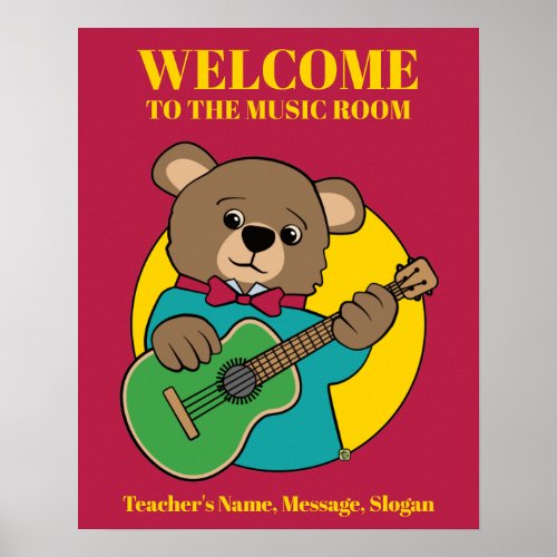 Bear Cub Playing Guitar Music Poster