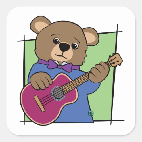 Bear Cub Playing Guitar Music Square Sticker