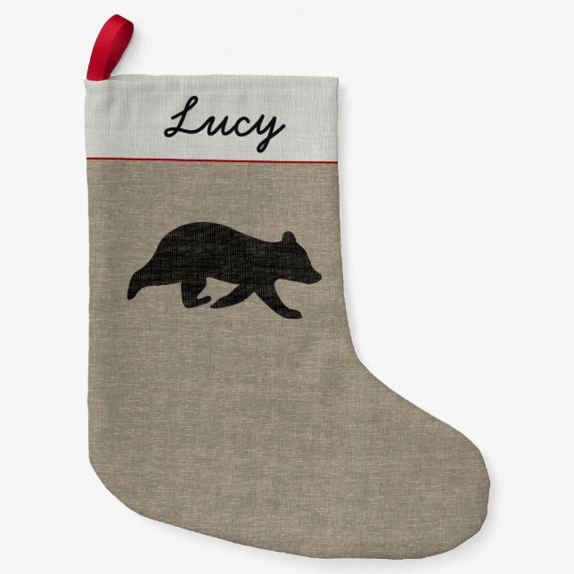 Bear Cub Silhouette Cute Country Wildlife Custom Small Christmas Stocking (Front)