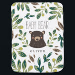 Bear Cub Stroller Blanket<br><div class="desc">Woodland themed baby design by Shelby Allison featuring an illustration of whimsical green floral designs surrounding a sweet bear cub portrait with the words "baby bear".</div>