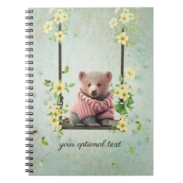 Bear Cub Swinging Flower Vine Notebook (Front)