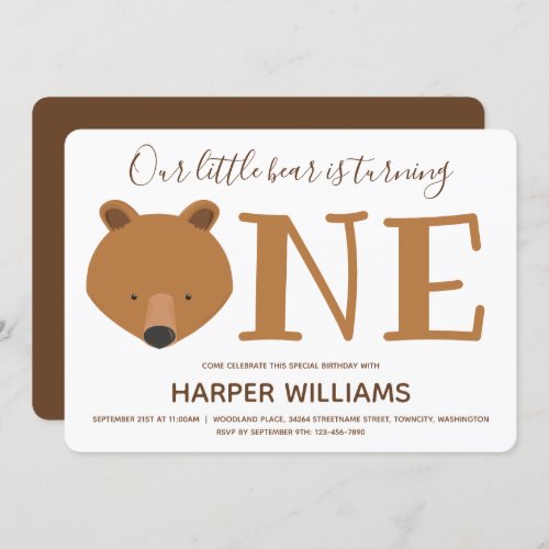 Bear Cub Turning One Cute First Birthday Invitatio Invitation