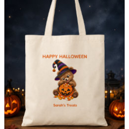 Bear Cub with Candy Personalized Halloween Tote Bag