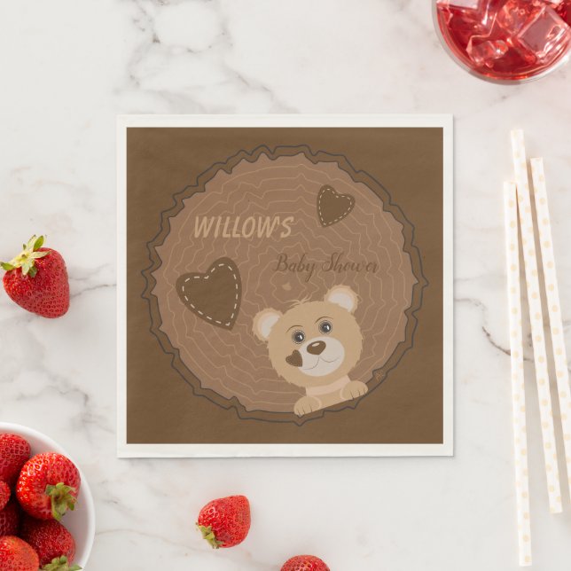 Bear Cub Woodland Theme Baby Shower Paper Napkin (Insitu)