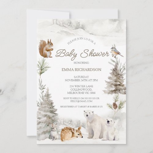 Bear Cub Woodland Winter Baby Shower Invitation