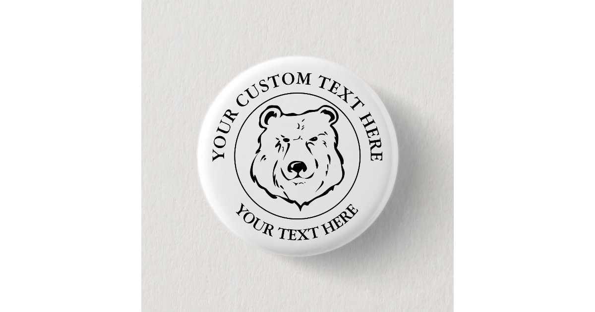 Bear Custom Text Classic Icon Logo Button | Zazzle