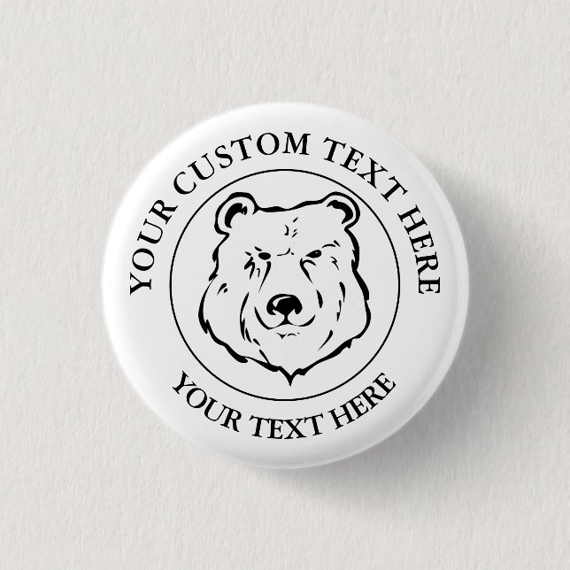 Bear Custom Text Classic Icon Logo  Button (Front)