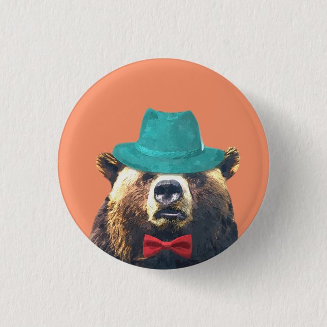 Bear cute funny woodland animal pinback button (Front)