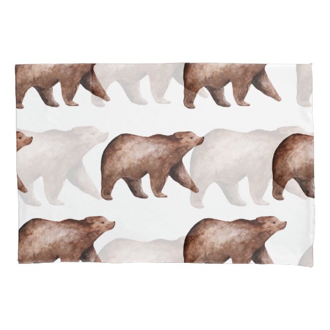 Bear Cuteness: Watercolor Animal Pattern Pillow Case (Front)