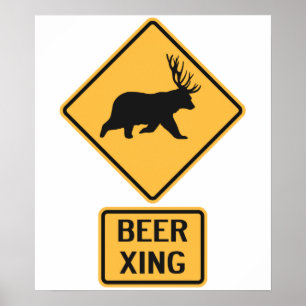 Bear Deer Beer Crossing Poster