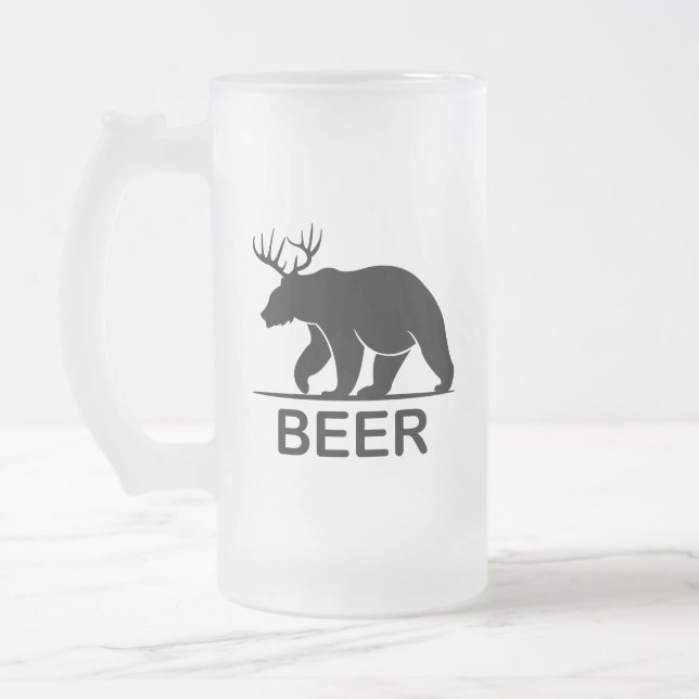 Bear Deer Beer Frosted Glass Beer Mug (Left)