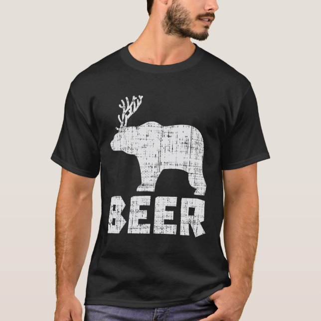 Bear Deer Beer Funny Drinking Hunting Camping Dad  T-Shirt (Front)