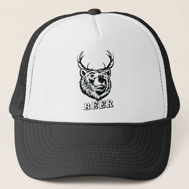 Bear + Deer = Beer? Trucker Hat (Front)