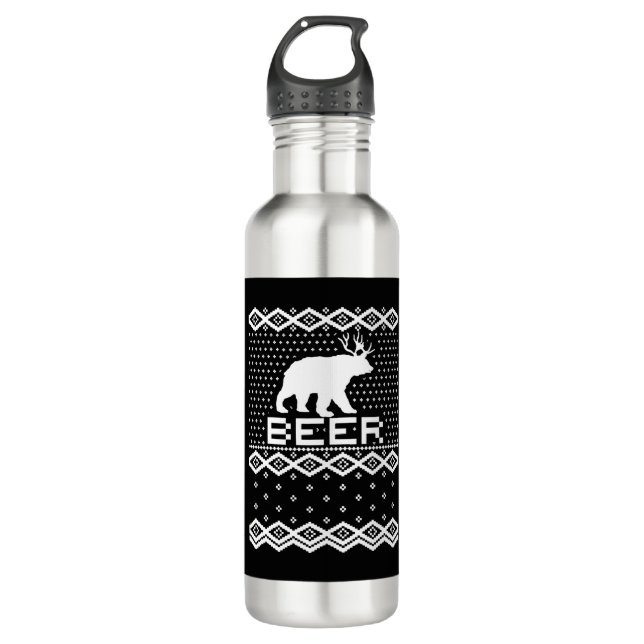 Bear Deer BEER Ugly Christmas Stainless Steel Water Bottle (Front)