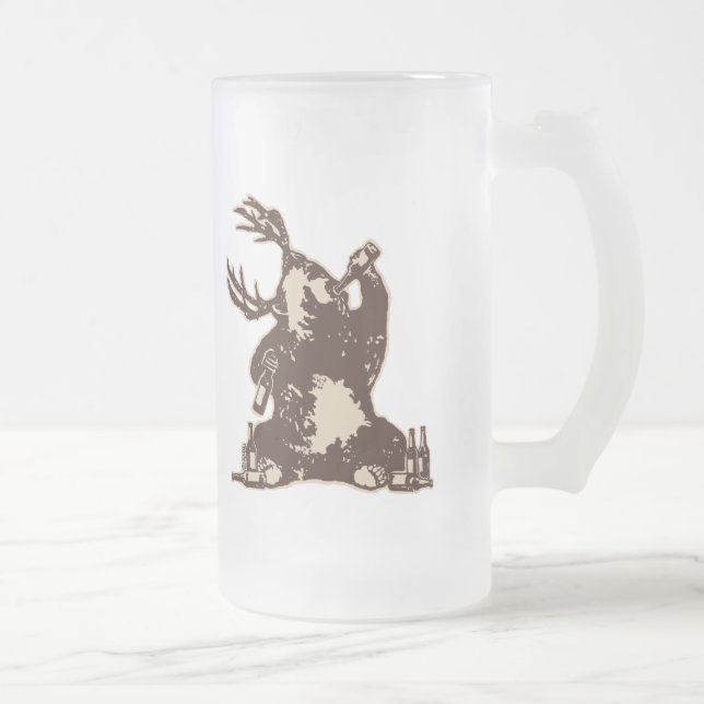 Bear, deer, drunken bear? frosted glass beer mug (Right)