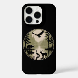Bear Deer Eagle Moon Forest Silhouette iPhone 16 Pro Case