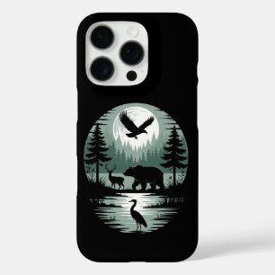 Bear Deer Eagle Moon Forest Silhouette iPhone 16 Pro Case
