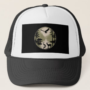 Bear Deer Eagle Moon Forest Silhouette Trucker Hat