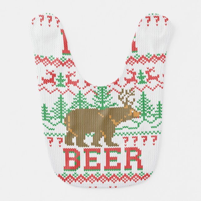 Bear Deer or Beer Christmas Jumper Knitting Bib (Front)